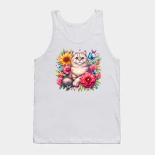 A cat decorated with beautiful colorful flowers. Tank Top